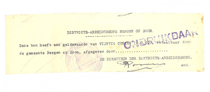 Nederland. 50 cent. Waardebon. Type ND. Type Bergen op Zoom. - Zeer Fraai. (Alm....
