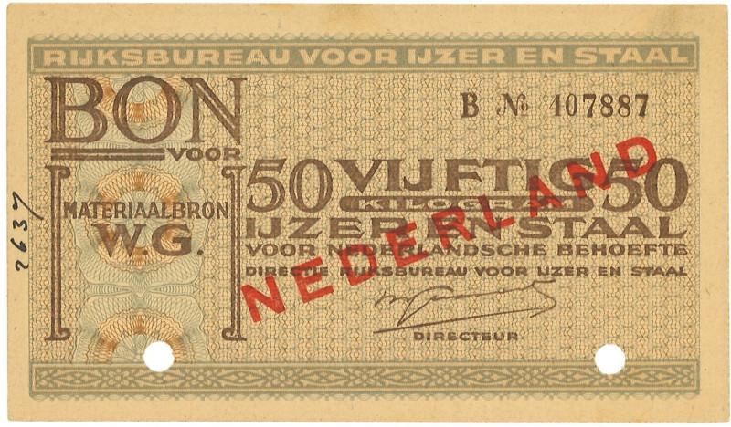 Nederland. 50 Kilo ijzer en staal. Waardebon. Type ND. Type Rijksbureau voor ijz...