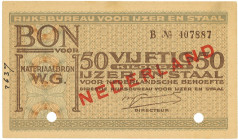 Nederland. 50 Kilo ijzer en staal. Waardebon. Type ND. Type Rijksbureau voor ijzer en staal. - Zeer Fraai. Perforaties. - Zeer Fraai.