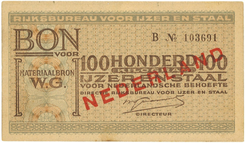 Nederland. 100 Kilo ijzer en staal. Waardebon. Type ND. Type Rijksbureau voor ij...