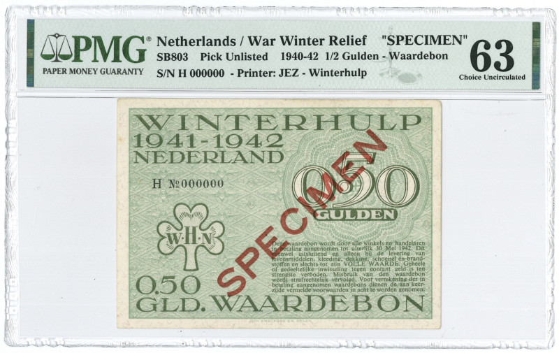 Nederland. ½ gulden. Waardebon. Type 1941/1942. - PMG 63 UNC.