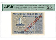 Nederland. 1 Gulden. Specimen. Type 1941/1942. Type Winterhulp - PMG 55 (AV / Pick / Plomp. PIck Unlisted) - UNC.