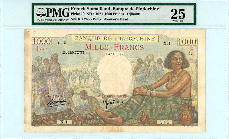Djibouti French Somaliland
Banque de l' Indochine
1000 Francs, ND (1938)
S/N X.1...