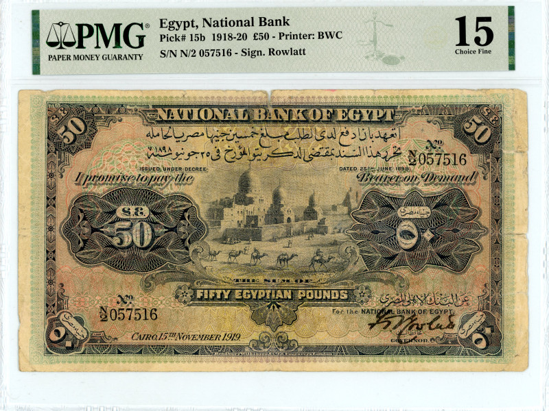 Egypt
National Bank
50 Pounds, 15 November 1919 - Issue of 1918-1920
S/N N/2 057...