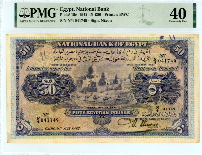 Egypt
National Bank
50 Pounds, 6 July 1942 - Issue of 1942-1945
S/N N/4 041749
S...