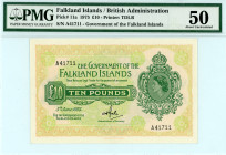 Falkland Islands
Government of the Falkland Islands
10 Pounds, 1975
S/N A41711
Printer: TDLR
Pick 11a

Graded About Uncirculated 50 PMG.

From the ''Y...