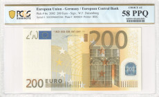 Germany - European Union
European Central Bank
200 Euro, 2002
S/N X02096603264
Signature W.F. Duisenberg
Printer: BBG, Plate: R006D1
Pick 6x

Graded C...