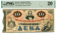 Greece
National Bank (ΕΘΝΙΚΗ ΤΡΑΠΕΖΑ)
10 Drachmai, 24 December 1881 - Issue of 1878-1883
S/N ΡΙΑ’.5563
Printer: ABNC
Pick 30; Pitidis 27a

Graded Very...
