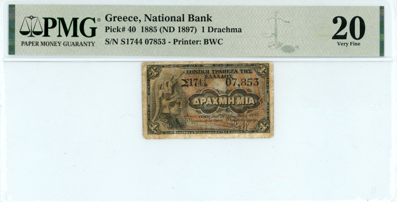 Greece
National Bank (ΕΘΝΙΚΗ ΤΡΑΠΕΖΑ)
Drachma, 21 December 1885 (ND 1897) - Seco...
