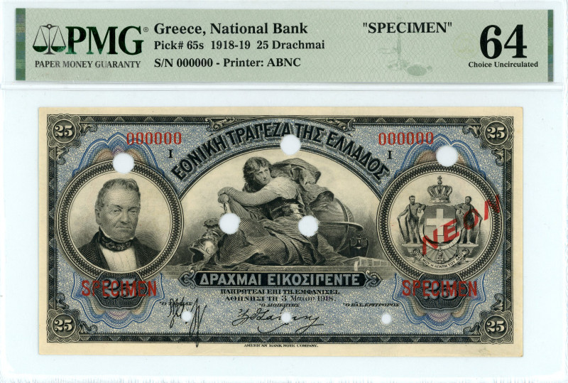 Greece
National Bank (ΕΘΝΙΚΗ ΤΡΑΠΕΖΑ)
Specimen 25 Drachmai, 3 May 1918 - Issue o...