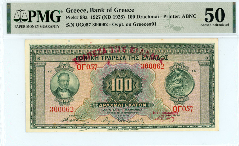 Greece
Bank of Greece (ΤΡΑΠΕΖΑ ΤΗΣ ΕΛΛΑΔΟΣ)
100 Drachmai, 14 June 1927 (ND 1928)...