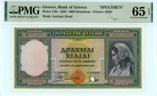 Greece
Bank of Greece (ΤΡΑΠΕΖΑ ΤΗΣ ΕΛΛΑΔΟΣ)
Specimen 1000 Drachmai, 1 January 1939
Printer’s promotion specimen
S/N -
Printer: BWC
Watermark: Archaic ...