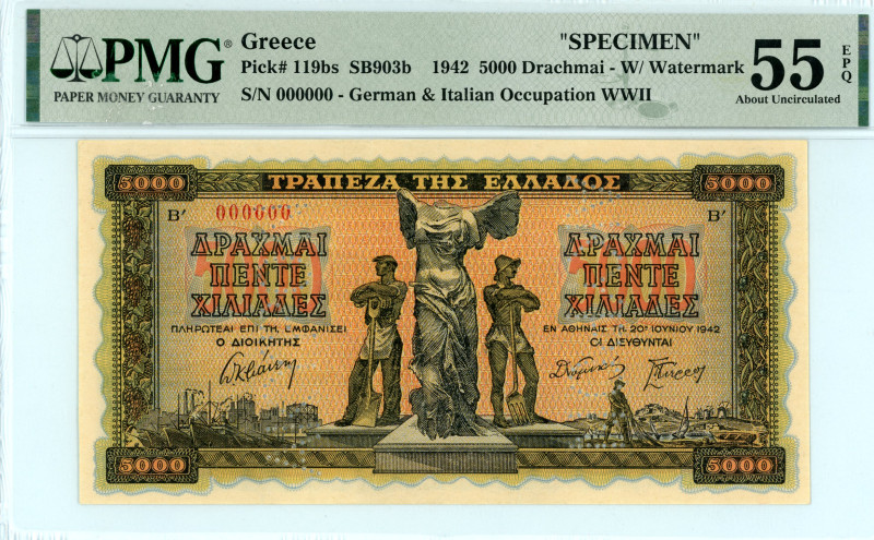 Greece
German & Italian Occupation WWII
Specimen 5000 Drachmai, 20 June 1942
Two...