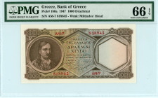 Greece
Bank of Greece (ΤΡΑΠΕΖΑ ΤΗΣ ΕΛΛΑΔΟΣ)
1000 Drachmai, 9 January 1947
S/N ΑΜ-7 818845
Watermark: Miltiades' Head
Pick 180a

Graded Gem Uncirculate...