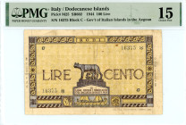 Greece - Dodecanese Islands, Local Issues
100 Lire, D.G. 15 April 1944
S/N 16375, Block C
Government of Italian Islands in the Aegean 
Pick M25; Pitid...
