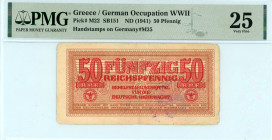 Greece
Germany - Occupied Territories WWII
Reich’s Credit Treasury Note
50 Reichspfennig (=31.250 Million Drachmai), ND (1941)
S/N -
Pick M22; Pitidis...
