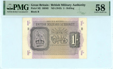 Greece
British Military Authority
1/- Shilling, ND (1943)
Block R
Pick M2; Pitidis 435

Graded Choice Uncirculated 58 PMG.

From the collection of a G...