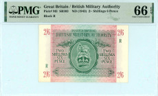 Greece
British Military Authority
2/- Shillings and 6 Pence, ND (1943)
S/N No Serial, R Series 
Pick M3; Pitidis 436

Graded Gem Uncirculated 66 EPQ P...