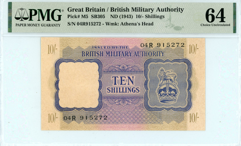 Greece
British Military Authority
10/- Shillings, ND (1943)
S/N 04R 915272 
Wate...