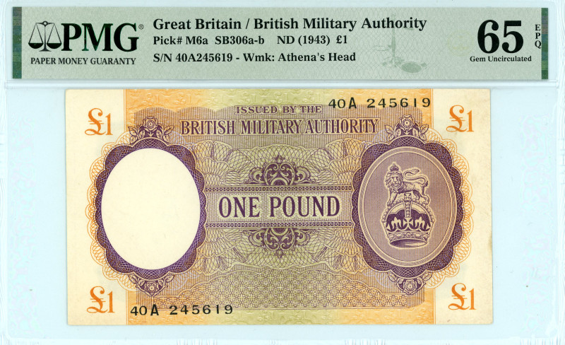 Greece
British Military Authority
Pound, ND (1943)
S/N 40A 245619
Watermark: Ath...