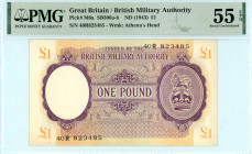 Greece
British Military Authority
Pound, ND (1943)
S/N 40R 823485
Watermark: Athena’s Head
Pick M6a; Pitidis 439

Graded About Uncirculated 55 EPQ PMG...