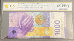 Switzerland
Swiss National Bank
1000 Franken, 2017 [(20)17]
S/N 17E3668663
Signature Studer & Jordan
Printer: OFZ
Watermark: Globe
Pick -, (new)

Grad...