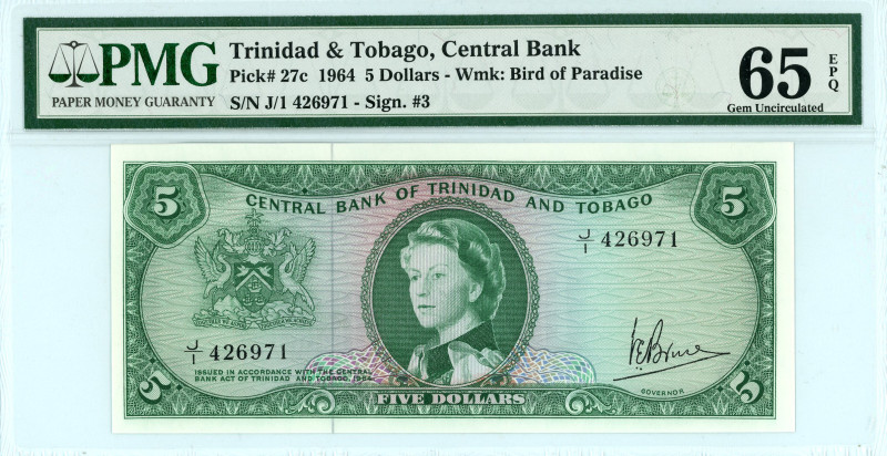 Trinidad & Tobago
Central Bank
5 Dollars, 1964
S/N J/1 426971
Signature no.3
Wat...