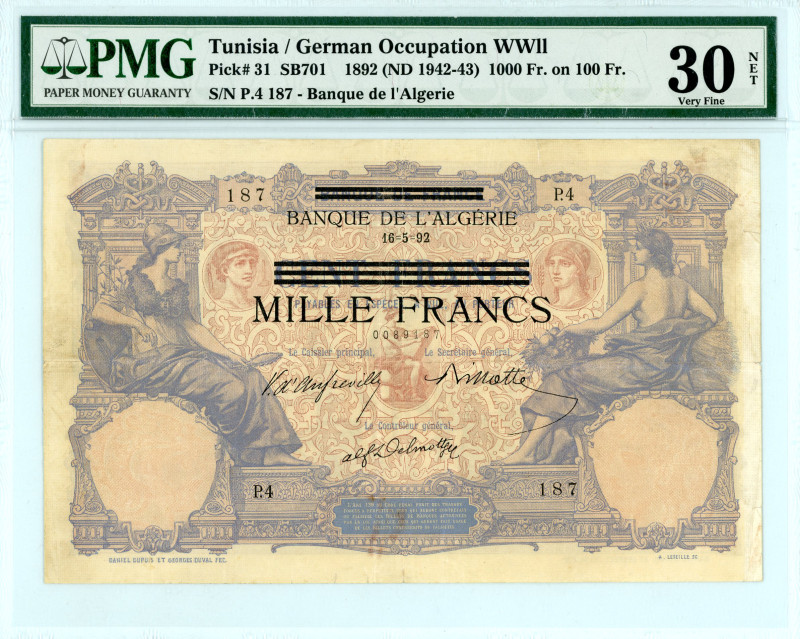 Tunisia - German Occupation WWII
Banque de l' Algerie
1000 Francs, ND (1942-1943...