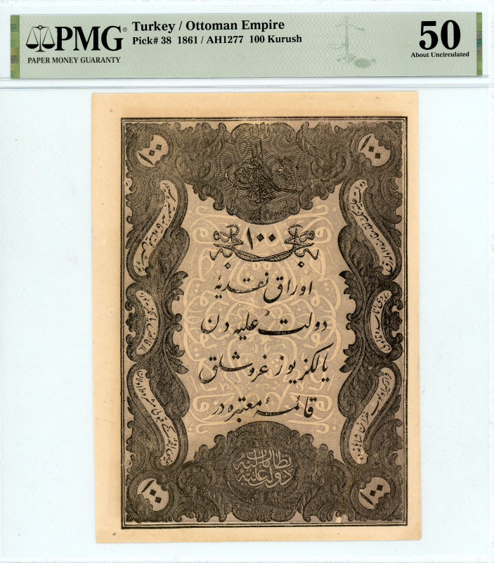 Turkey
Ottoman Empire 
100 Kurush, AH1277 / 1861
Pick 38

Graded About Uncircula...