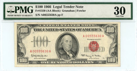 USA
Legal Tender Note
$100 1966A
S/N A00555630 pp F
Signatures Granahan and Fowler
Fr. 1550 (AA Block)

Graded Very Fine 30 PMG.

From the ''Yankee'' ...