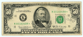 USA
Federal Reserve Note, Dallas
$50, 1969
S/N K00160499* pp A
Signatures Banuelos and Connally
Fr. 2116-K* (K* Block)

About Very Fine.