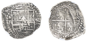Bolivia, Philip III, 1598-1621. Cob 8 Reales, (1603-1612) P R, Potosi mint, 27.06g (KM10).

Medium grey tone with traces of name still visible.

Grade...
