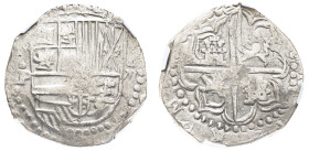 Bolivia, Philip III or Philip IV, 1598-1621 or 1621-1665. Cob 8 Reales, (1598-1665) P, Potosi mint, 26.94g (KM10 or 19 respectively).

An example with...