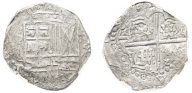 Bolivia, Philip IV, 1621-1665. Cob 8 Reales, (1622-1647) P P, Potosi mint, variety with transposed castles and lions (KM19).

Graded AU Details, Obver...