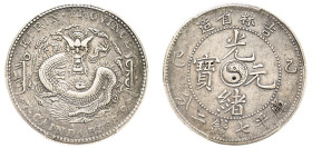 China, Kirin Province, Kuang-hsü (Guangxu), 1875-1908. 7 Mace and 2 Candarins (Dollar), Year 42 (1905), Kirin mint, variety with beady eyes (KM-Y183a....
