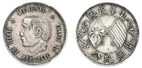 China, Republic, 1912-1949. Sun Yat-sen 20 Cents (2 Jiao), ND (1912), Memento: Birth of the Republic, Nanking mint (KM-Y317; L&M61).

A bold example f...