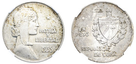 Cuba, First Republic, 1902-1906 and 1909-1959. Peso, 1935, Philadelphia mint (KM22).

A lustrous specimen with soft brown hues.

Graded AU58 NGC.
