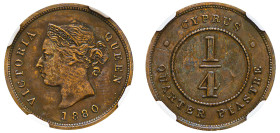 Cyprus, British Administration, Victoria, 1837-1901. 1/4 Piastre, 1880, Royal mint (KM1.1; Fitikides 2).

A high relief strike with coffee brown patin...