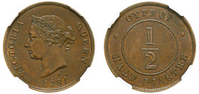 Cyprus, British Administration, Victoria, 1837-1901. 1/2 Piastre, 1881 H, Ralph Heaton & Sons mint (KM2; Fitikides 15).

Graded AU55BN NGC.

From the ...