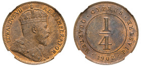 Cyprus, British Administration, Edward VII, 1901-1910. 1/4 Piastre, 1902, Royal mint (KM8; Fitikides 44).

A sharp and lustrous example with soft brow...