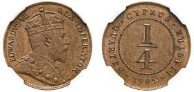 Cyprus, British Administration, Edward VII, 1901-1910. 1/4 Piastre, 1905, Royal mint (KM8; Fitikides 45).

Uniform brown patina with lustrous surfaces...