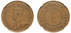 Cyprus, British Administration, George V, 1910-1936. Piastre, 1927, Royal mint (KM18; Fitikides 59).

Strong details with much remaining lustre.

Grad...