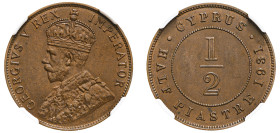Cyprus, British Administration, George V, 1910-1936. 1/2 Piastre, 1931, Royal mint (KM17; Fitikides 56).

Graded AU55BN NGC.

From the “Cypriot” colle...