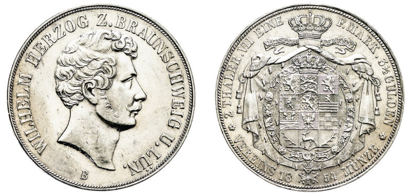 German States, Brunswick-Wolfenbüttel, William VIII, 1830-1884. 2 Taler (3 1/2 G...