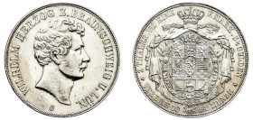 German States, Brunswick-Wolfenbüttel, William VIII, 1830-1884. 2 Taler (3 1/2 Gulden), 1854 B, Brunswick mint, 37.10g (KM1140; Dav. 633).

Good extre...