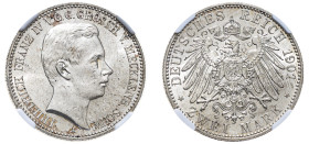 German States, Mecklenburg-Schwerin, Friedrich Franz IV, 1897-1918. 2 Mark, 1901 A, Berlin mint (KM330).

A scarce one-year type with fully brilliant ...