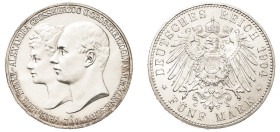 German States, Mecklenburg-Schwerin, Friedrich Franz IV, 1897-1918. 5 Mark, 1904 A, Wedding, Berlin mint (KM334; Dav. 730).

Exceptional specimen with...
