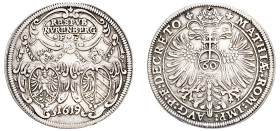 German States, Nurnberg, Matthias, 1612-1619. Guldentaler (60 Kreuzer), 1619, Nurnberg mint, 24.30g (KM19; Dav. 90).

Very fine with great eye-appeal....