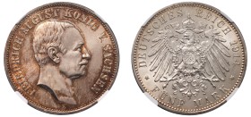 German States, Saxony (Albertinian Line), Friedrich August III, 1904-1918. 5 Mark, 1914 E, Muldenhütten mint (KM1266; Dav. 905).

A fully original c...