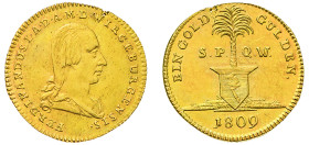German States, Wurzburg, Ferdinand I of Austria, 1806-1814. AV Goldgulden (Neujahrsgoldgulden), 1809, Munich mint, reeded edge, 3.27g. FERDINANDUS I •...